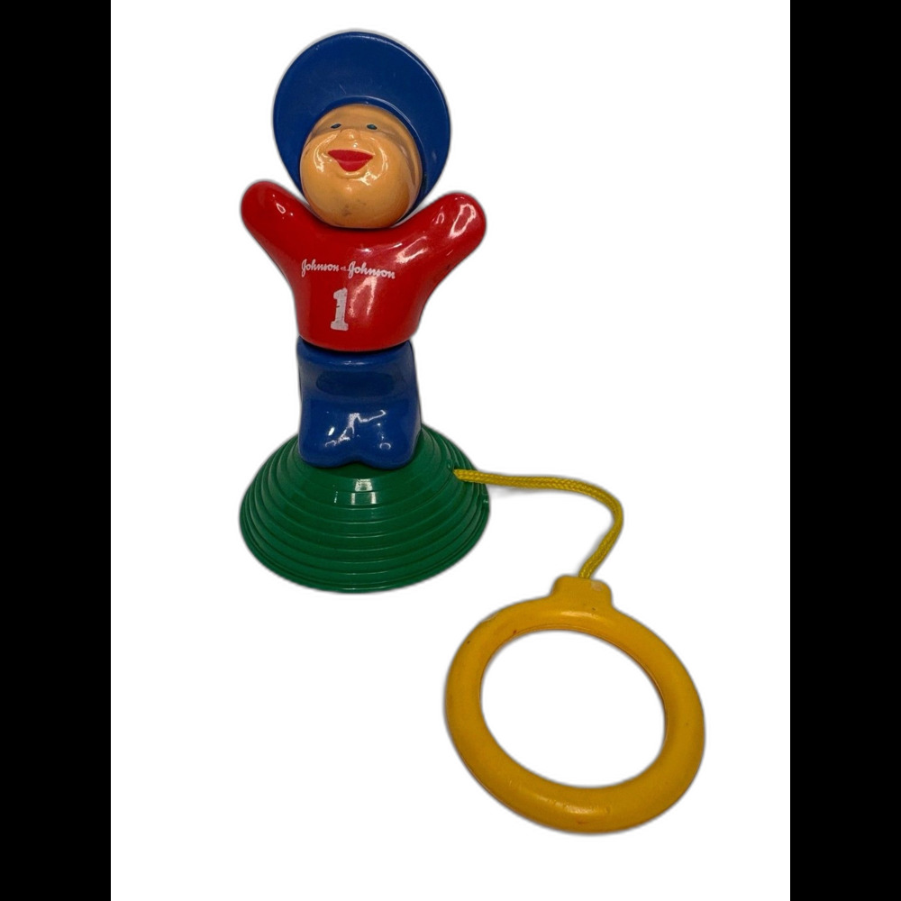 Vintage 1977 Johnson & Johnson Playpath Suction Cup Baby Pull Cord Boy Toy